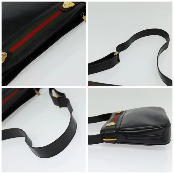 GUCCI Web Sherry Line Shoulder Bag Leather Black Gold 001 406 0552 Auth ep10387 - Picture 16 of 16